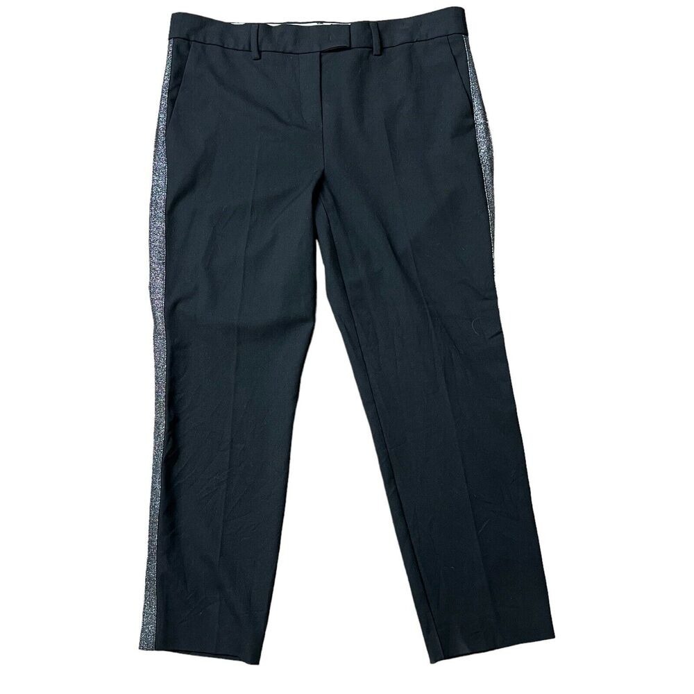 Marella Size 14 Pants Glitter Tuxedo Stripe Straight Leg Work Mid Rise Trouser